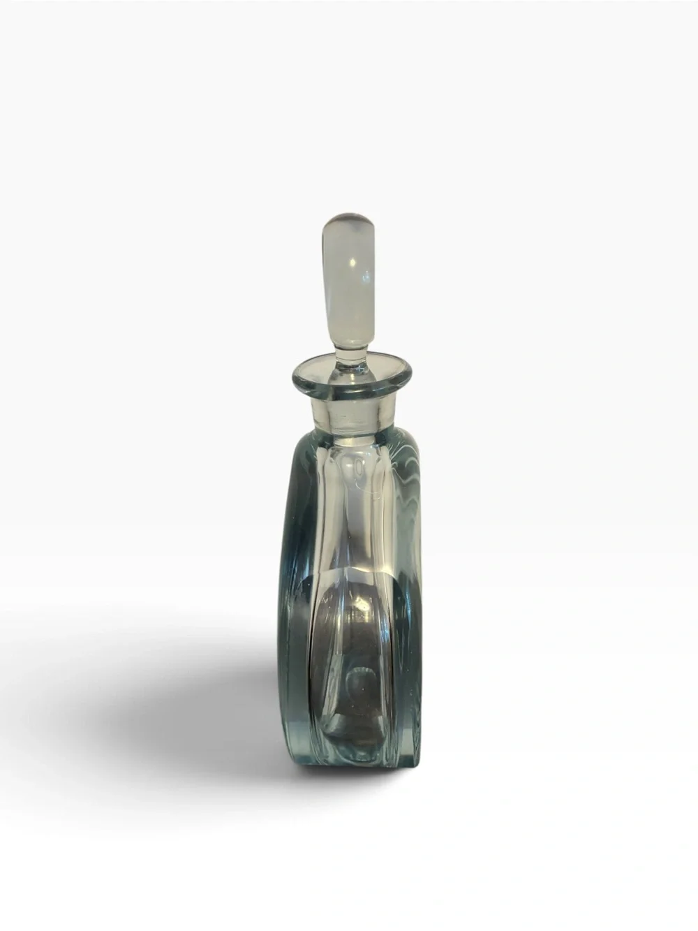 Signed Bohemian Style Mid Century Crystal Disc Decanter Vintage